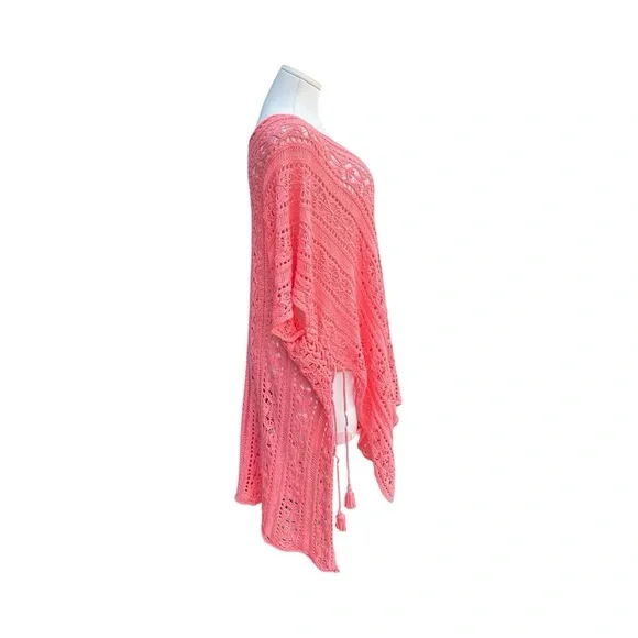 High Low Crochet Coral Swimsuit Coverup - one size - Picture 2 of 5